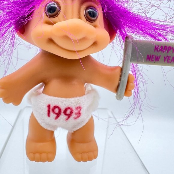 1993 Happy New Year Troll Doll With Purple Hair With Sparkles & Diaper - Picture 4 of 10